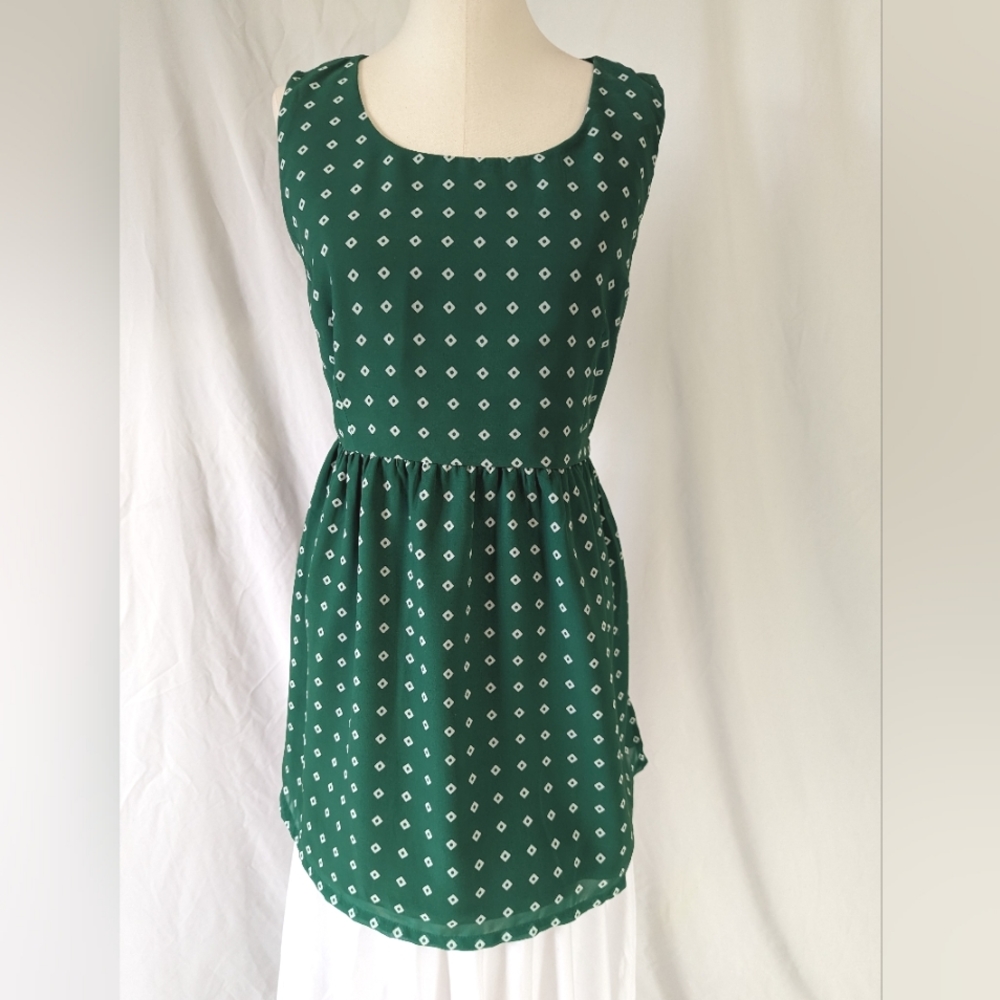NEW Green bandhani sleeveless short tunic / kurta / kurti for Women